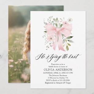 Rosa Bow Blommigt Hon Gifter sig Möhippa Inbjudningar