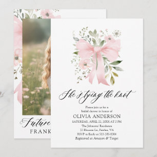 Rosa Bow Blommigt Hon Gifter sig Möhippa Inbjudningar