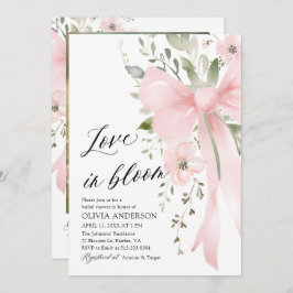 Rosa Bow Blommigt Kärlek i Bloom Möhippa Inbjudningar