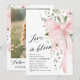 Rosa Bow Blommigt Kärlek i Bloom Möhippa Inbjudningar