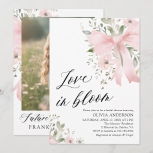 Rosa Bow Blommigt Kärlek i Bloom Möhippa Inbjudningar