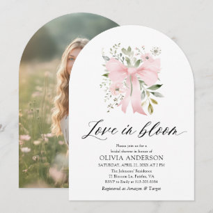 Rosa Bow Blommigt Kärlek i Möhippan Bloom Arch Inbjudningar