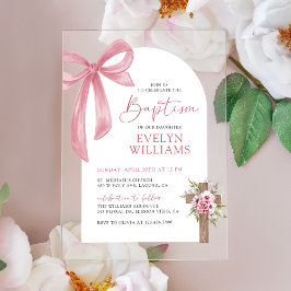 Rosa Bow Blommigt Kor Girl Baptism & Christening