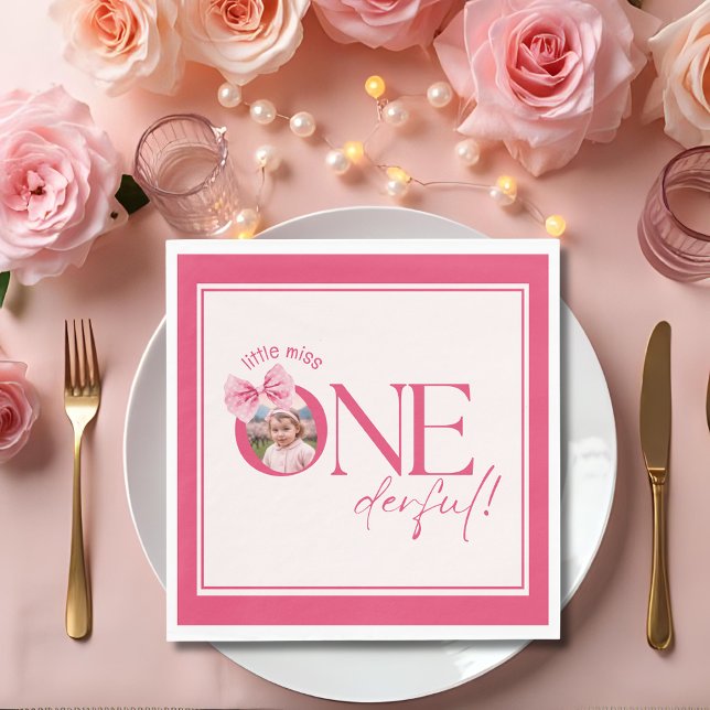 Rosa Bow blommigt lille miss Oenderful-födelsedag Pappersservett (Skapare uppladdad)