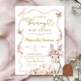Rosa Bow Blommigt Little Bunny Baby Shower Inbjudningar