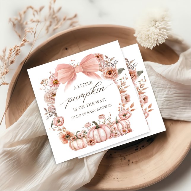 Rosa Bow Blommigt Pumpkin Baby Shower Napkins Pappersservett (Skapare uppladdad)
