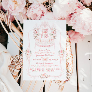 Rosa Bow & Blommigt Sweet Flicka Shower Inbjudningar