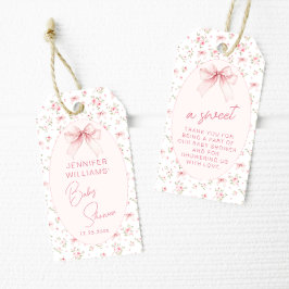 Rosa Bow Blommigt Sweet Flicka Shower Tack Presentetikett