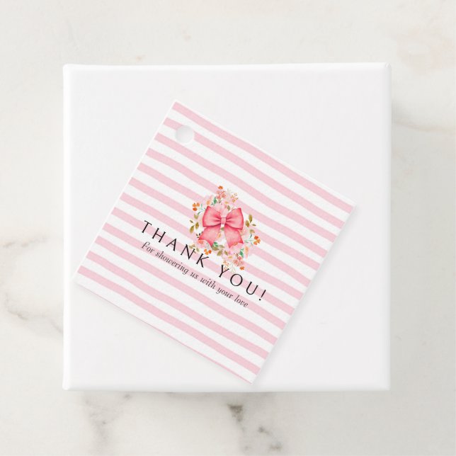 Rosa Bow Blommigt Vattenfärgsknappsdusch för  Gåvor Etiketter (På plats)