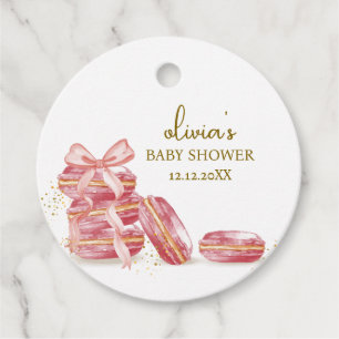 Rosa Bow Bonjour Bébé Fransk Macarons Baby Shower Gåvor Etiketter