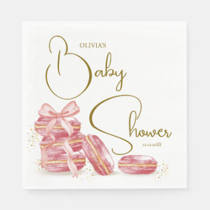 Rosa Bow Bonjour Bébé Fransk Macarons Baby Shower Pappersservett