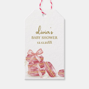 Rosa Bow Bonjour Bébé Fransk Macarons Baby Shower Presentetikett