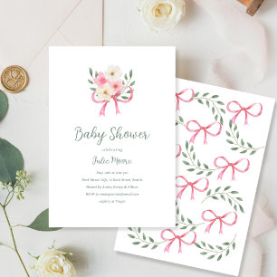 Rosa Bow Bouquet Baby Shower Inbjudningar