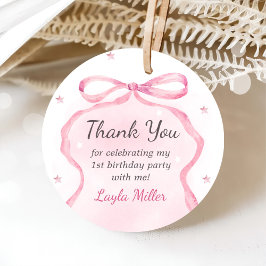 Rosa Bow Boutique 1:a födelsedag Party Gåvor Etiketter