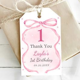 Rosa Bow Boutique 1:a födelsedag Party Presentetikett