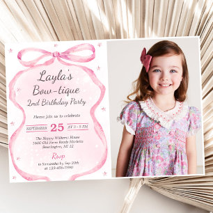 Rosa Bow Boutique 2:a födelsedag Party Foto Inbjudningar