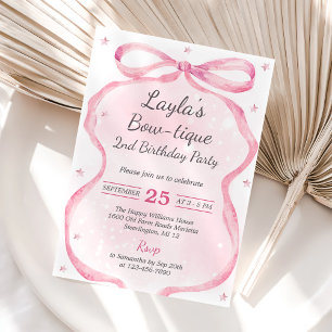 Rosa Bow Boutique 2:a födelsedag Party Inbjudningar