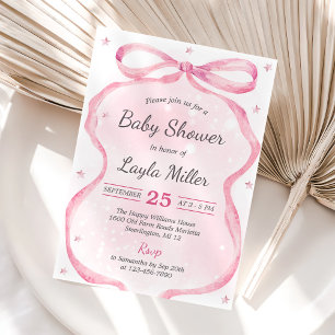 Rosa Bow Boutique Baby Shower Inbjudningar