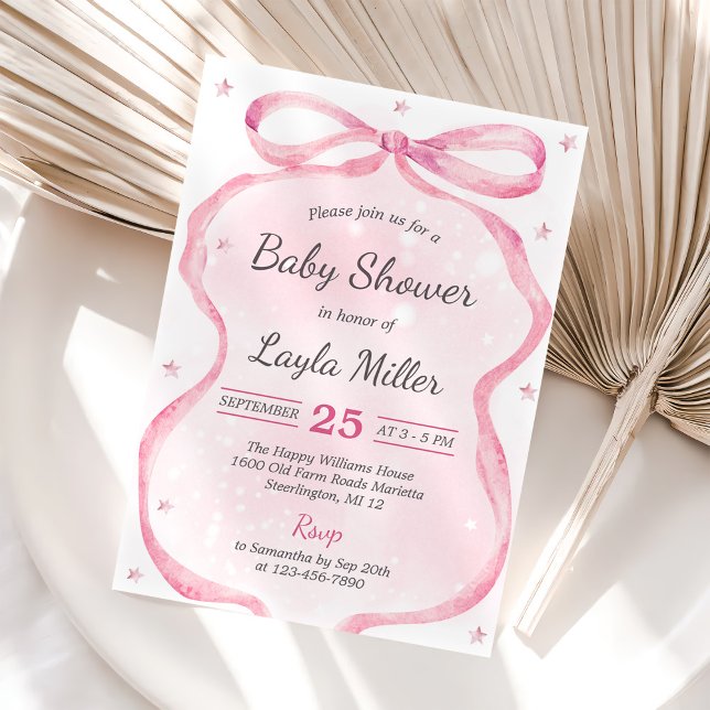 Rosa Bow Boutique Baby Shower Inbjudningar (Skapare uppladdad)