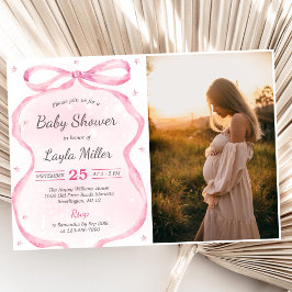 Rosa Bow Boutique Baby Shower Photo Inbjudningar