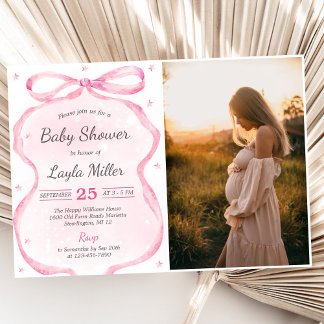 Rosa Bow Boutique Baby Shower Photo Inbjudningar