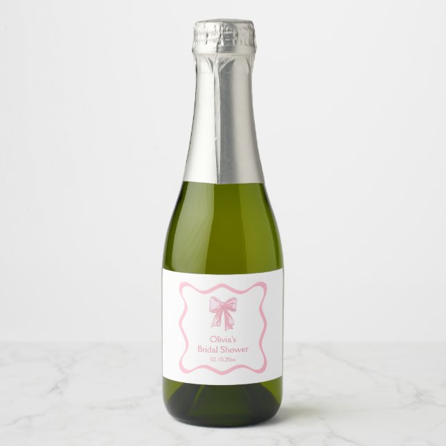 Rosa Bow Bröllopsdusch Mini Champagne (Framsida)