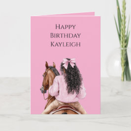 Rosa Bow Brown Horse Black Hair Girl Birthday Kort