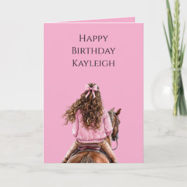 Rosa Bow Brown Horse Brown Hair Girl Birthday Kort