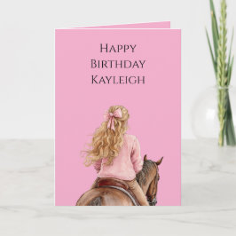 Rosa Bow Brown Horse Girl Birthday Kort
