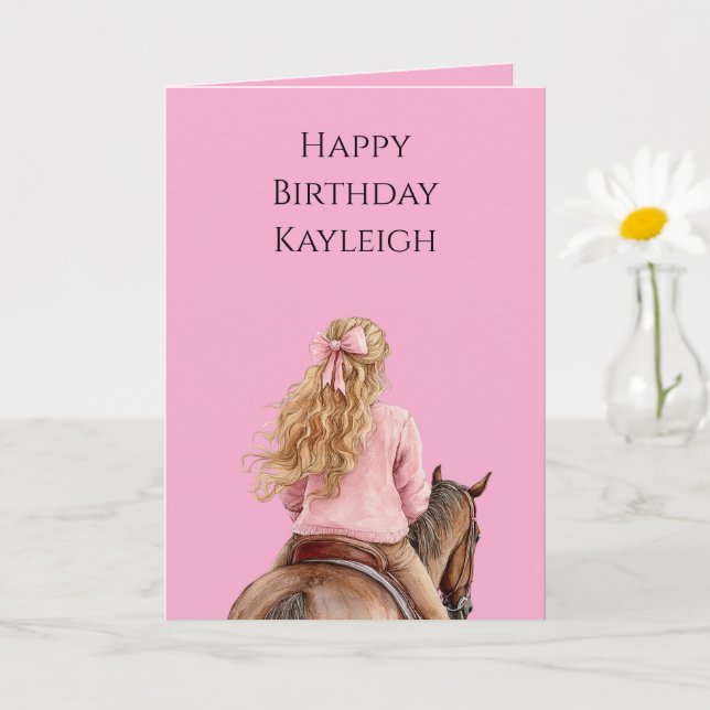 Rosa Bow Brown Horse Girl Birthday Kort (Liten växt)