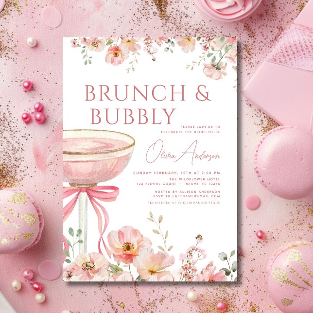 Rosa Bow Brunch och Möhippan BubLY Champagne Inbjudningar (Skapare uppladdad)