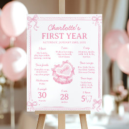 Rosa Bow Cake 1:a födelsedagsmilstolpen Poster