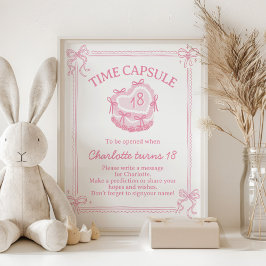 Rosa Bow Cake Födelsedagsfest Time Capsule-tecken Poster