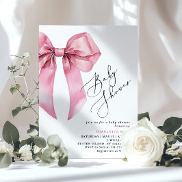 Rosa Bow calligraphy Coquette Baby Shower Inbjudningar