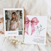Rosa Bow calligraphy Photo QR-kod Baby Shower
