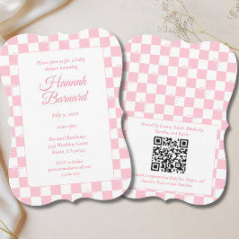 Rosa Bow Checkated Girly Coquette Baby Shower Inbjudningar