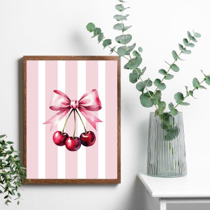 Rosa Bow Cherries Coquette Aesthetic Rand Girly Poster