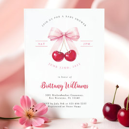 Rosa Bow Cherry Baby Shower Inbjudningar