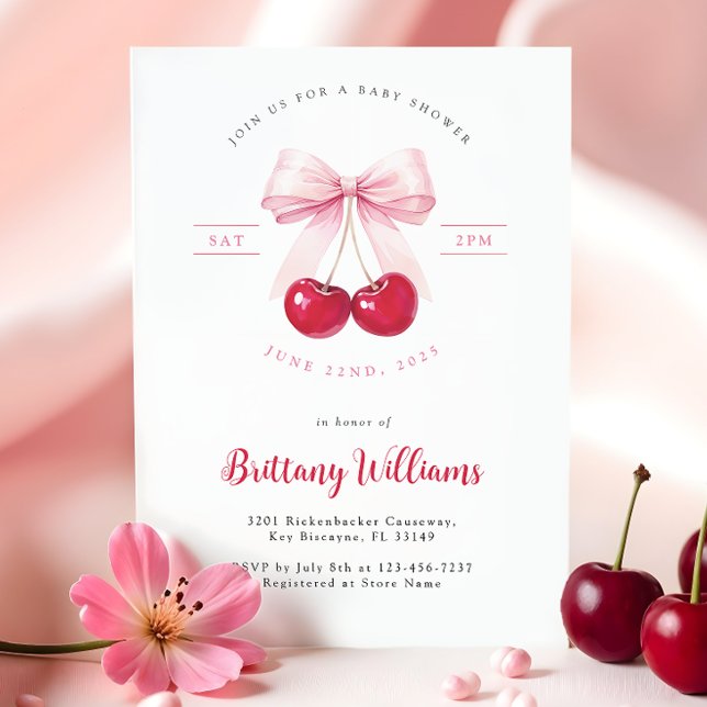Rosa Bow Cherry Baby Shower Inbjudningar (Skapare uppladdad)