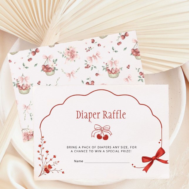 Rosa Bow Cherry Baby Shower Raffle Tilläggskort (Skapare uppladdad)