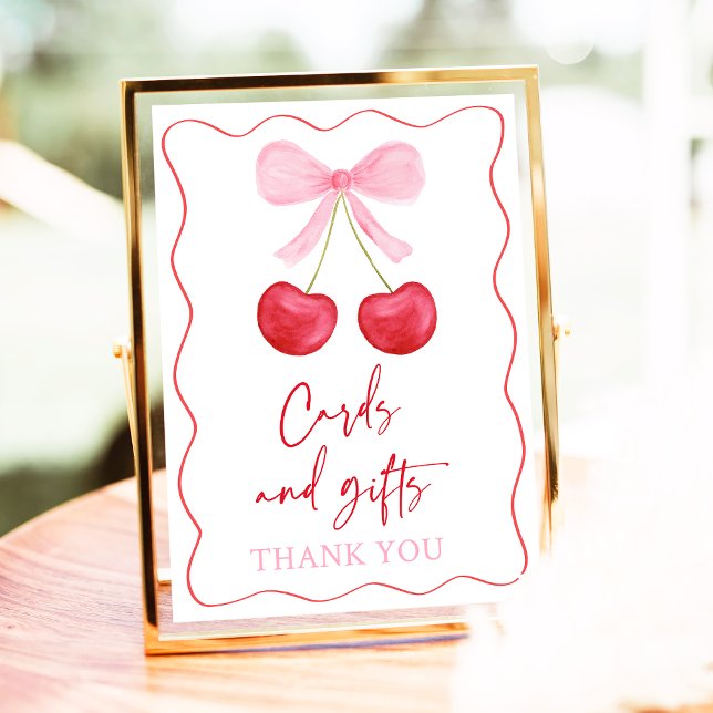 Rosa Bow Cherry Cards och Gifts Baby Shower Sign Poster (Skapare uppladdad)