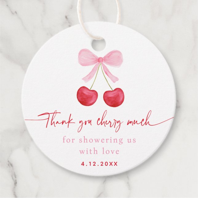 Rosa Bow Cherry Coquette Birthday Gåvor Etiketter (Framsida)