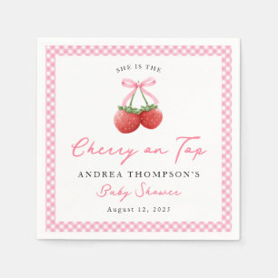 Rosa Bow Cherry på Top Gingham Baby Shower Pappersservett