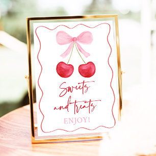 Rosa Bow Cherry Sweet Treats Baby Shower Sign Poster