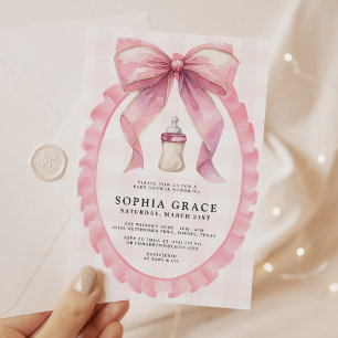 Rosa Bow Chic Coquette Girl Baby Shower Inbjudningar