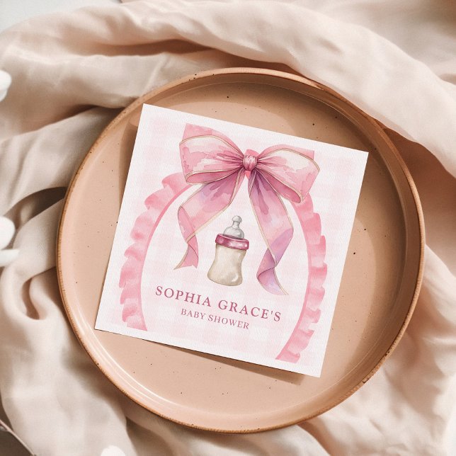 Rosa Bow Chic Coquette Girl Baby Shower Pappersservett (Skapare uppladdad)