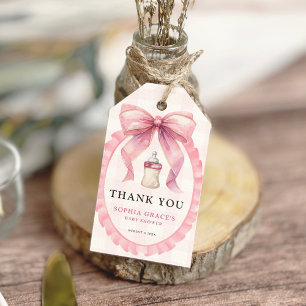 Rosa Bow Chic Coquette Girl Baby Shower Presentetikett