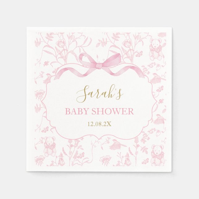 Rosa Bow Chinoiserie Baby Shower Girl Pappersservett (Framsidan)