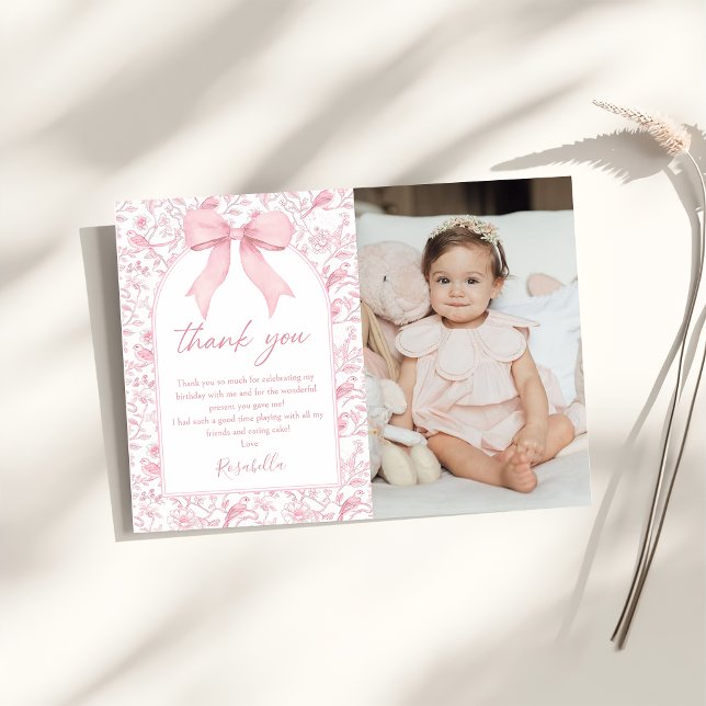 Rosa Bow Chinoiserie Blommigt Birthday Tack Kort (Skapare uppladdad)