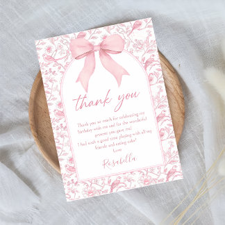 Rosa Bow Chinoiserie Blommigt Birthday Tack Kort